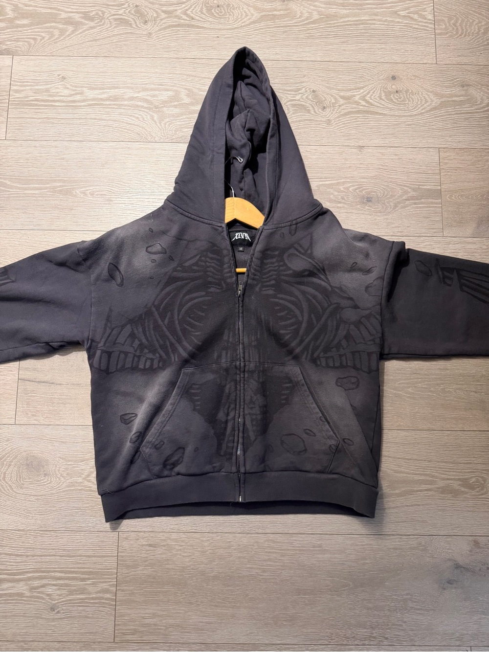 Mens Black Graphic Zip-Up Hoodie Jacket